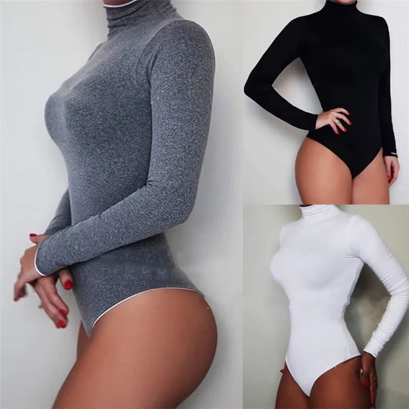 Long Sleeve Turtleneck Slim Bodysuits 2025 New Womens Base Bodysuits Solid Playsuits Female Clothing Sexy & Club Slim Jumstits
