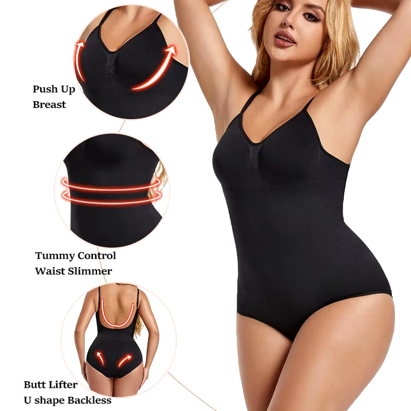 Womens Backless Bodysuits Seamless Shapewear Thong Butt Lifter Body Shaper Slimming Camisole Tops Tummy Control Corset