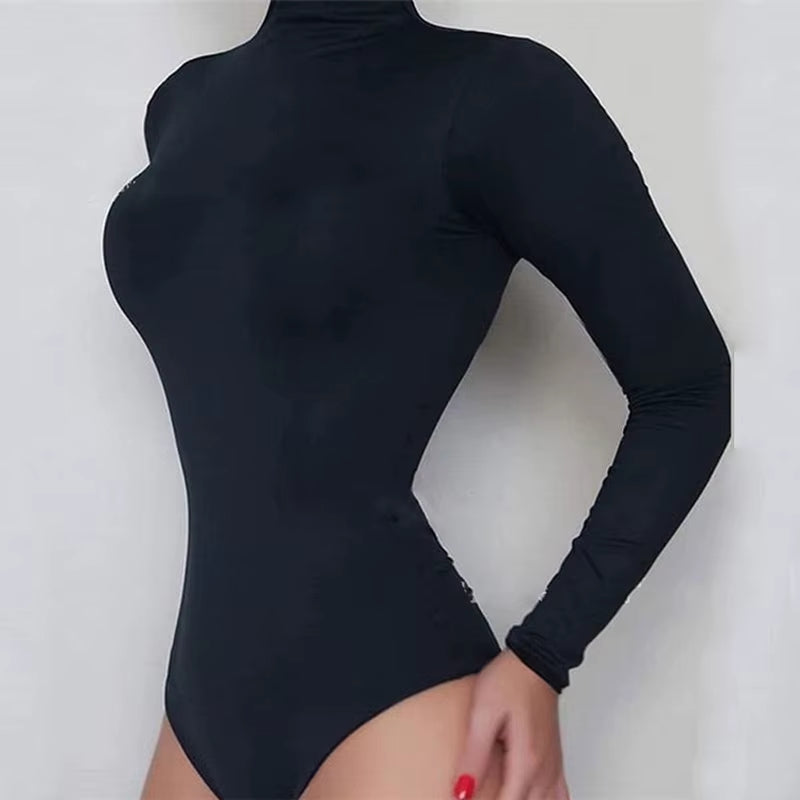 Long Sleeve Turtleneck Slim Bodysuits 2025 New Womens Base Bodysuits Solid Playsuits Female Clothing Sexy & Club Slim Jumstits
